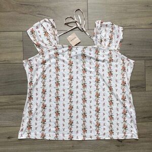 Bloomchic Women's Square Neck Cap Sleeve Floral Top Size 22-24 Cream